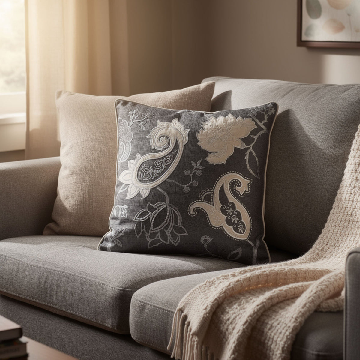 Contemporary Style Set of 2 Throw Pillows With Paisley and Floral Designing - BM178023