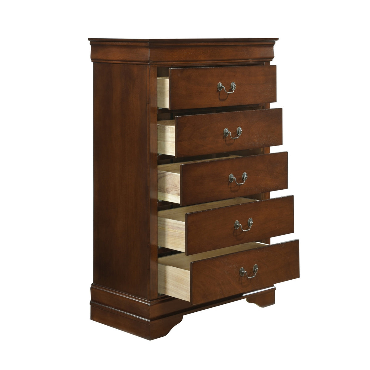 5 Drawer Wooden Chest with Metal Hardware, Cherry Brown - BM181935