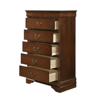 5 Drawer Wooden Chest with Metal Hardware, Cherry Brown - BM181935