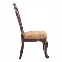 Wood Fabric Side Chair With Deep Engraved Design, Brown & Beige (Set of 2)