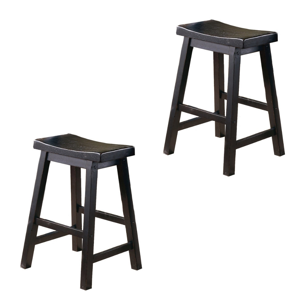 Wooden 24" Counter Height Stool with Saddle Seat, Black, Set of 2 - BM175976