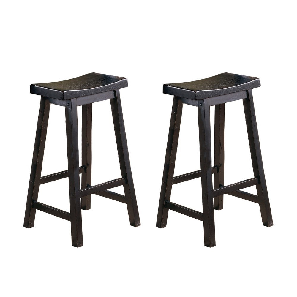 Wooden 29" Counter Height Stool with Saddle Seat, Black, Set Of 2 - BM175977