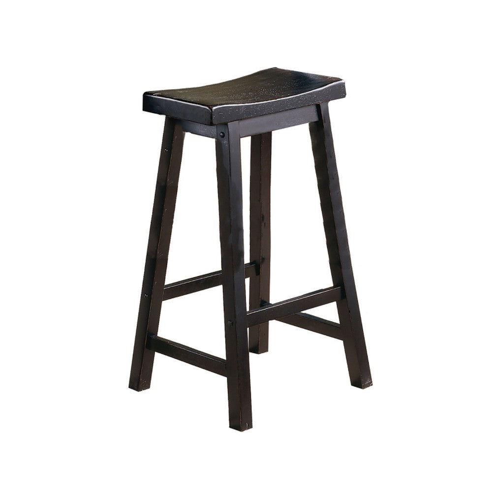 Wooden 29" Counter Height Stool with Saddle Seat, Black, Set Of 2 - BM175977