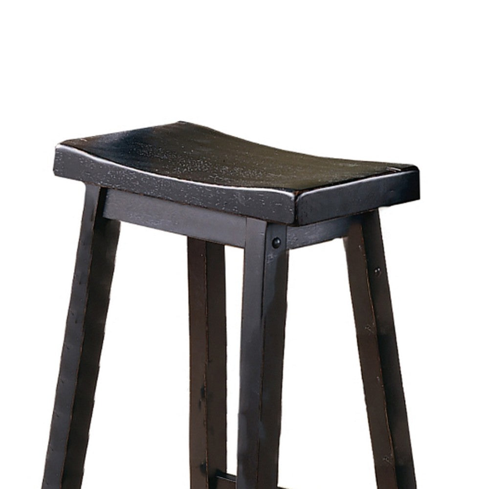 Wooden 29" Counter Height Stool with Saddle Seat, Black, Set Of 2 - BM175977