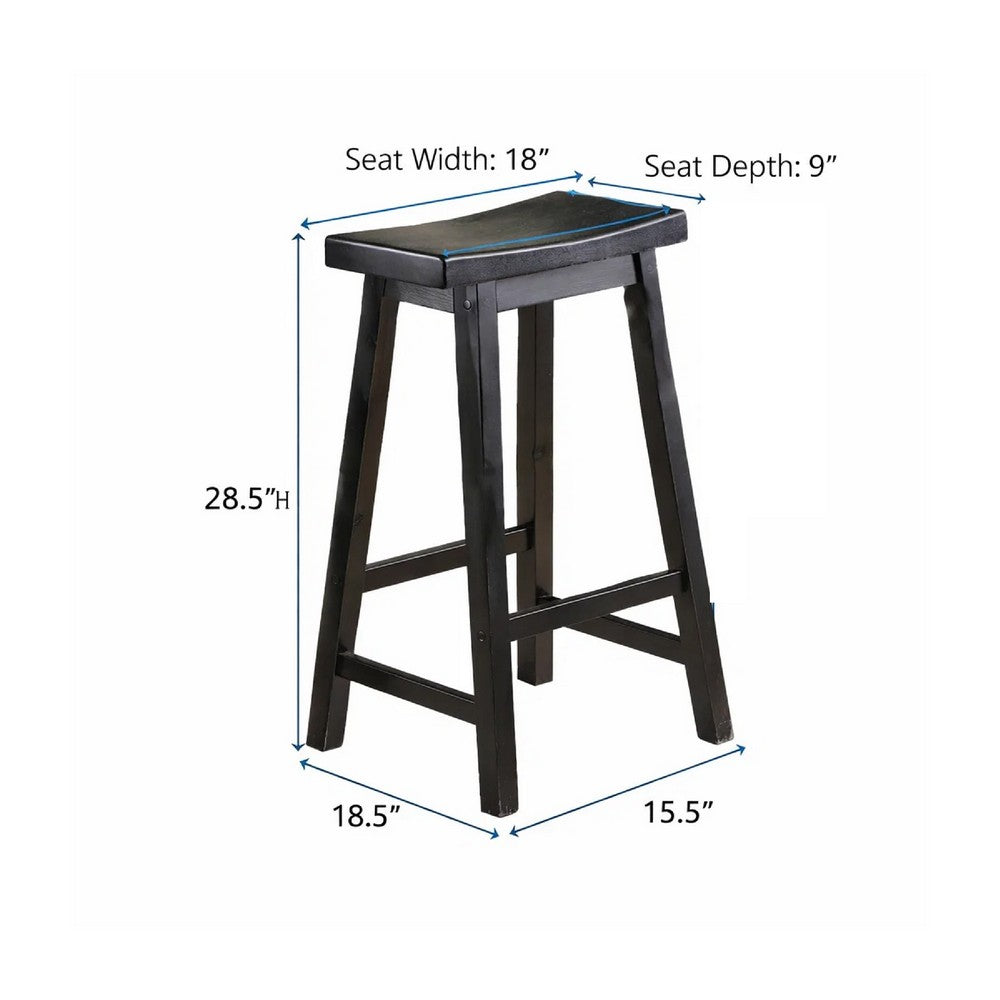 Wooden 29" Counter Height Stool with Saddle Seat, Black, Set Of 2 - BM175977