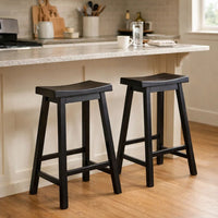 Wooden 29" Counter Height Stool with Saddle Seat, Black, Set Of 2 - BM175977