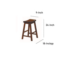 Wooden 24" Counter Height Stool with Saddle Seat, Distressed Cherry, Set Of 2 - BM175980