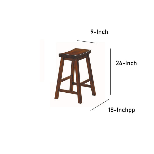 Wooden 24" Counter Height Stool with Saddle Seat, Distressed Cherry, Set Of 2 - BM175980