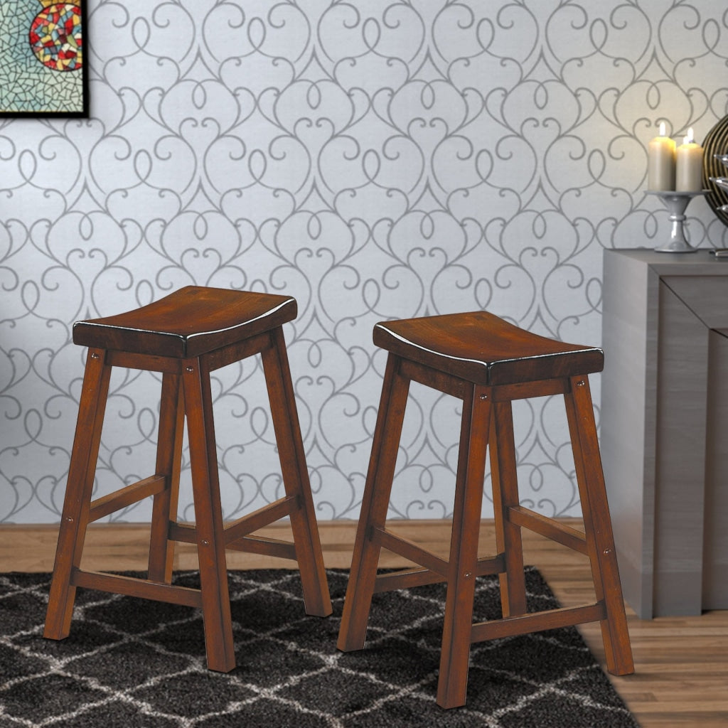 Wooden 24" Counter Height Stool with Saddle Seat, Distressed Cherry, Set Of 2 - BM175980