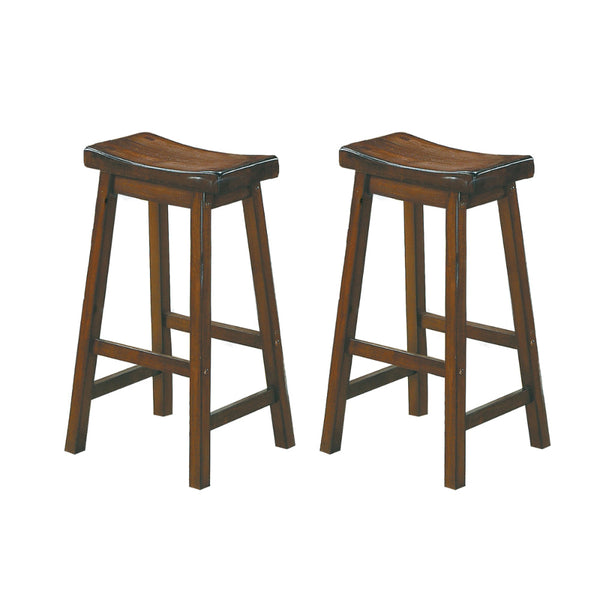 Wooden 29" Counter Height Stool with Saddle Seat, Distressed Cherry, Set Of 2 - BM175981