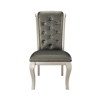 Side Chair With Crystal Button Tufted Back, Silver, Set of 2