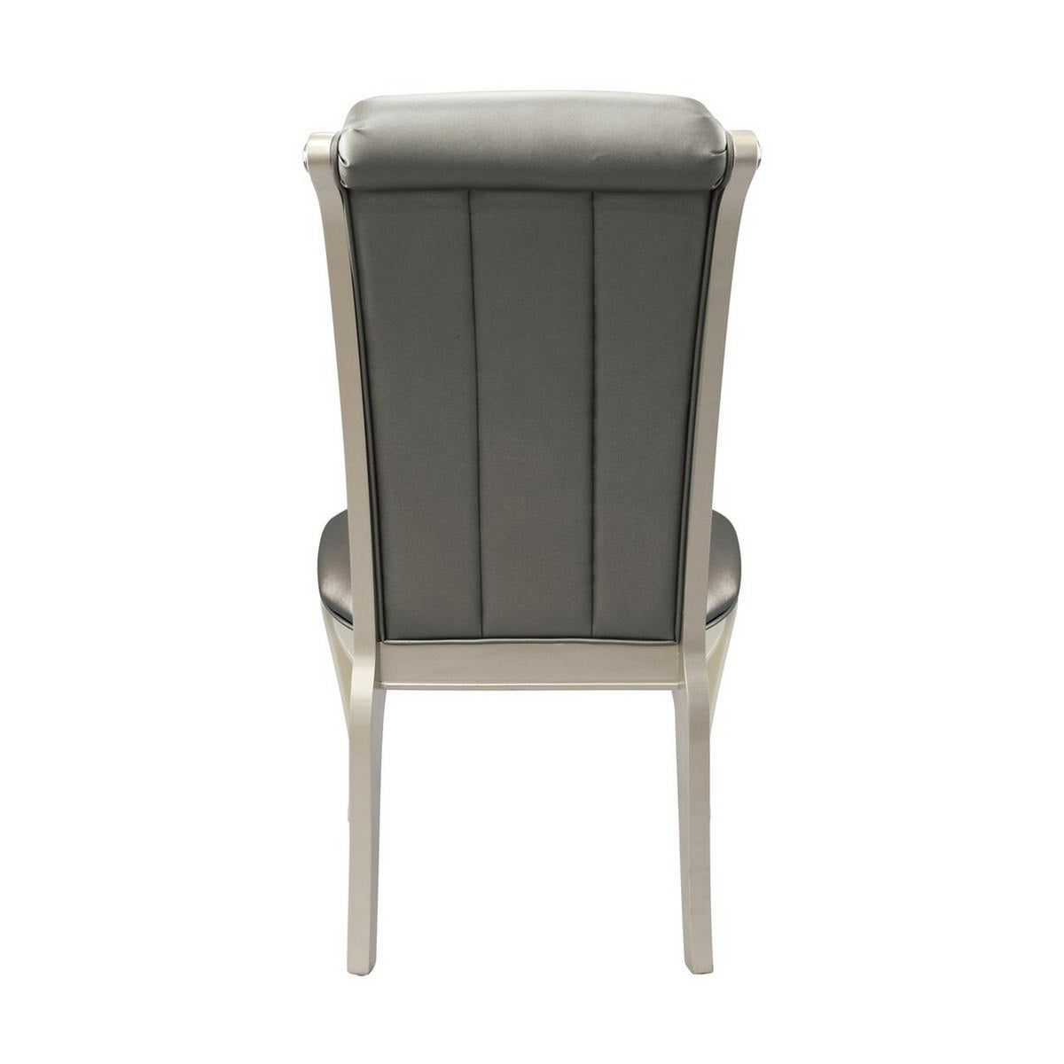 Side Chair With Crystal Button Tufted Back, Silver, Set of 2