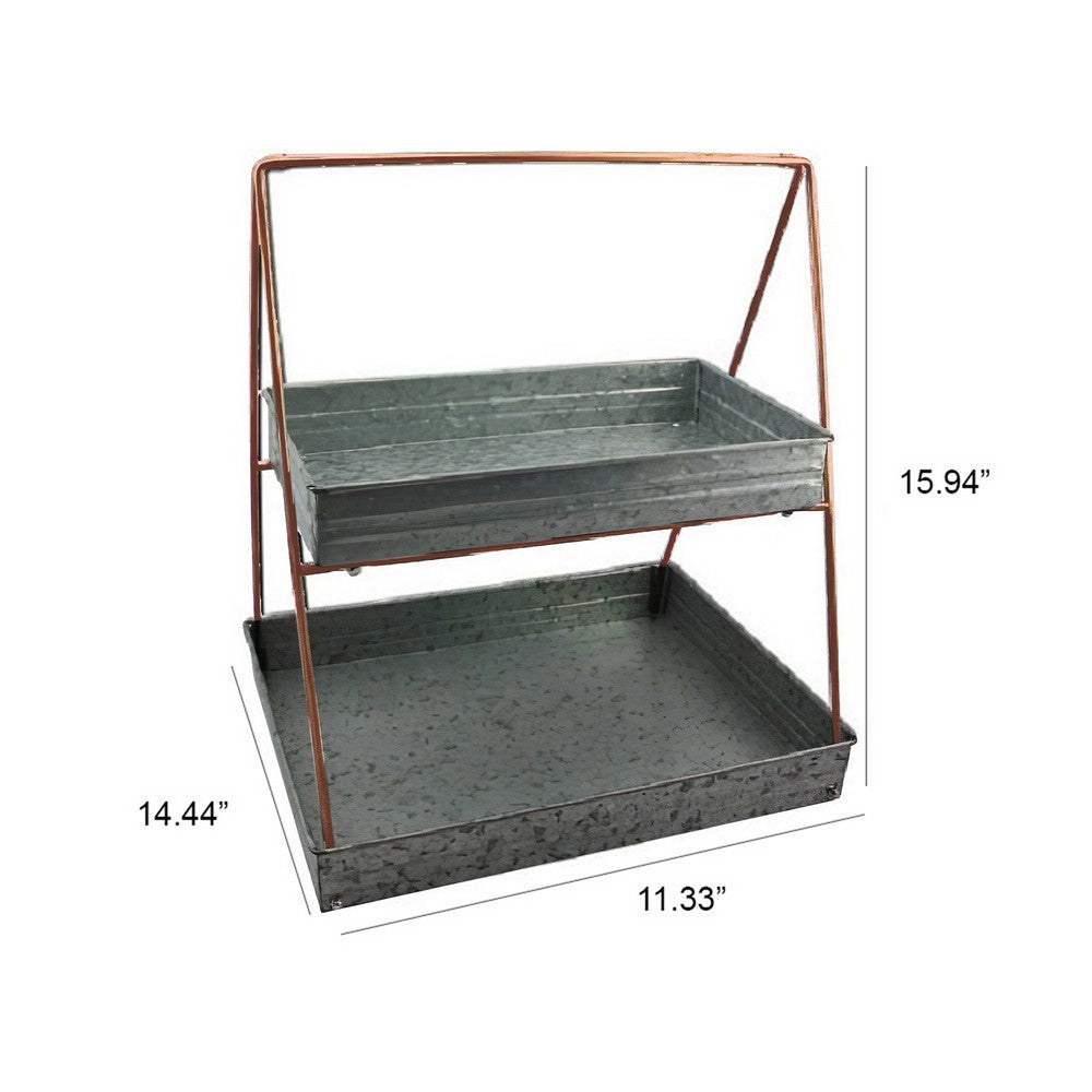 Galvanized Metal 2 Tiered Rectangular Serving Tray, Gray - BM164574
