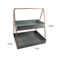 Galvanized Metal 2 Tiered Rectangular Serving Tray, Gray - BM164574
