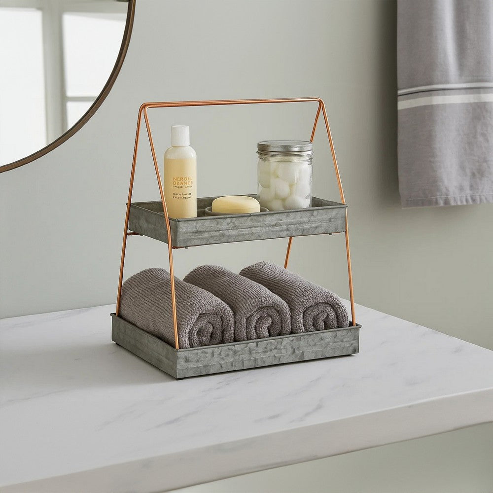 Galvanized Metal 2 Tiered Rectangular Serving Tray, Gray - BM164574
