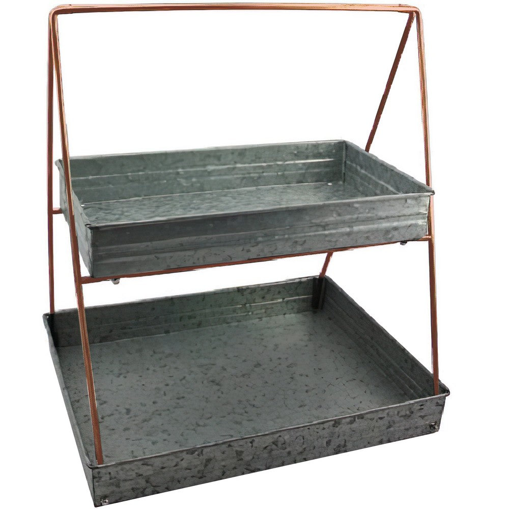 Galvanized Metal 2 Tiered Rectangular Serving Tray, Gray - BM164574
