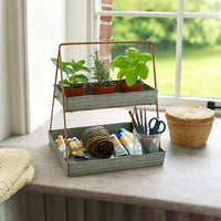 Galvanized Metal 2 Tiered Rectangular Serving Tray, Gray - BM164574
