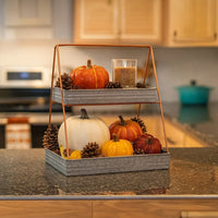 Galvanized Metal 2 Tiered Rectangular Serving Tray, Gray - BM164574