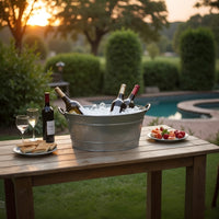 Lola 23 Inch Beverage Tub, Galvanized Antique Silver Steel, 2 Handles - BM166870