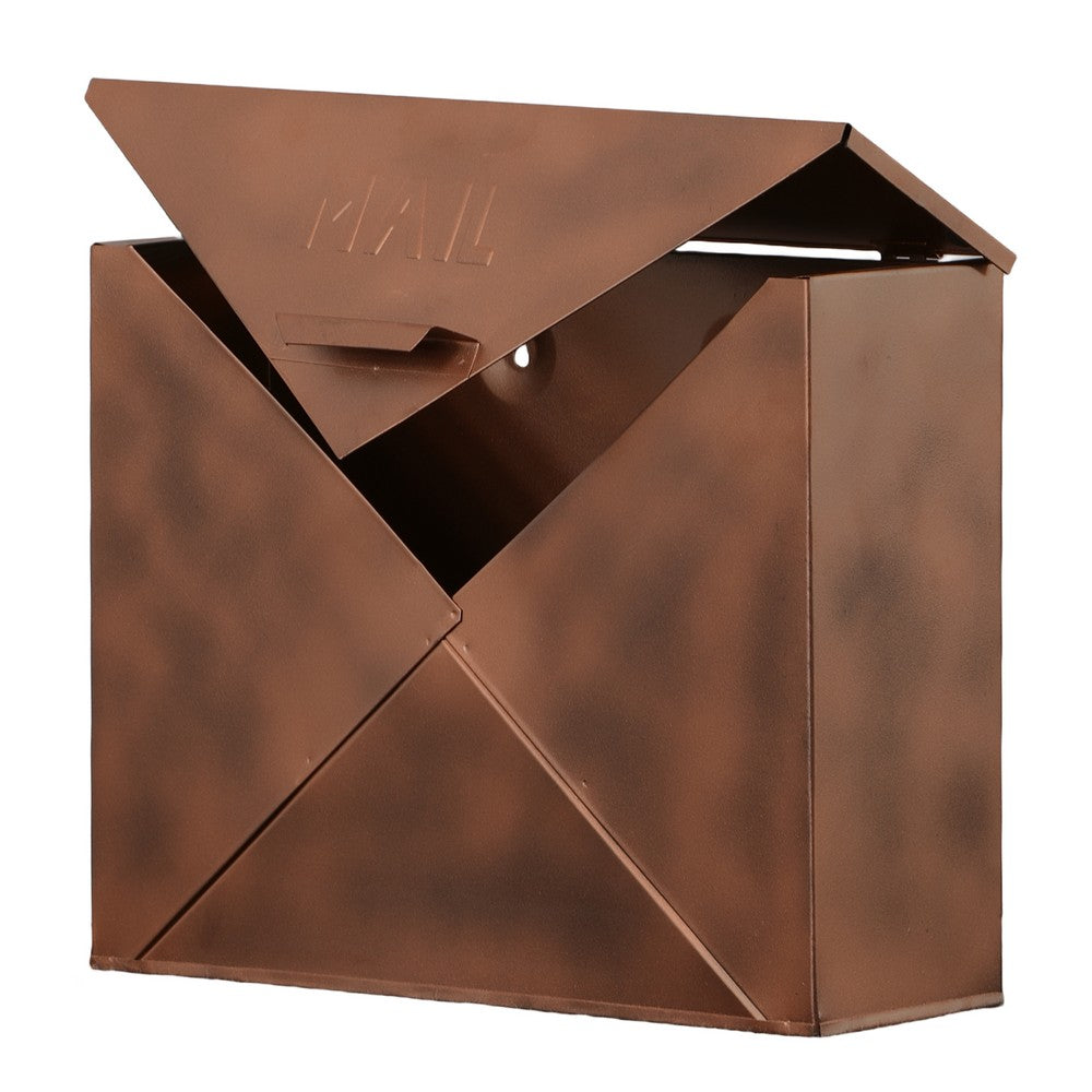 Envelope Shaped Wall Mount Metal Mail Box, Copper - BM15926