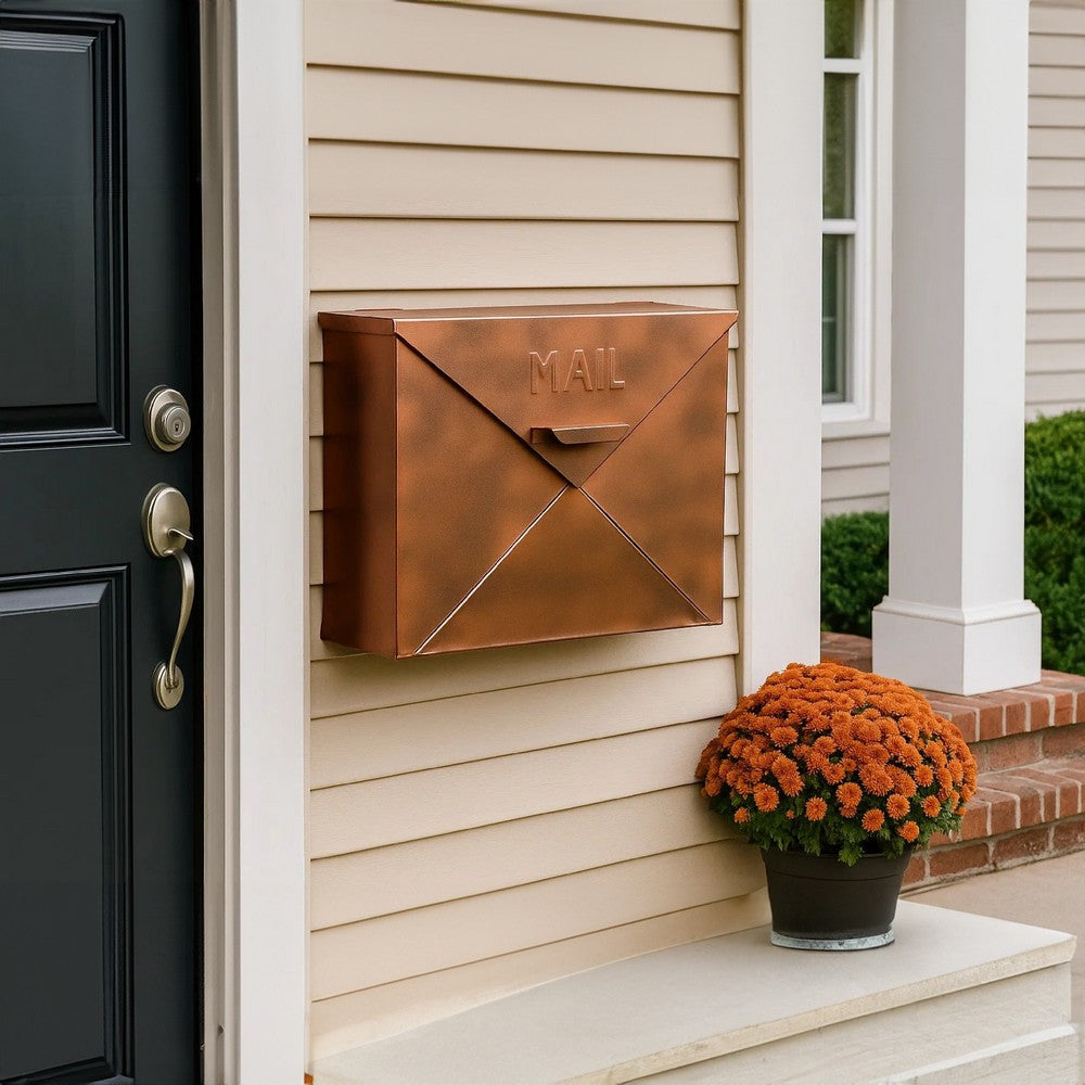 Envelope Shaped Wall Mount Metal Mail Box, Copper - BM15926