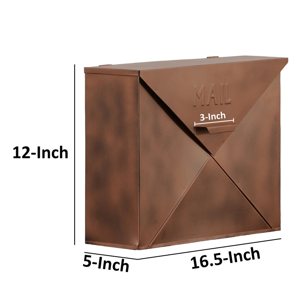 Envelope Shaped Wall Mount Metal Mail Box, Copper - BM15926