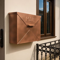 Envelope Shaped Wall Mount Metal Mail Box, Copper - BM15926
