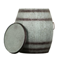 Drum Shape Metal Wine Storage Table with Removable Lid, Rustic Brown and Gray - BM82436