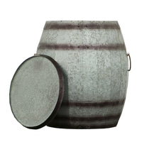 Barrel Drum Shape Storage Table with Removable Lid, Rustic Brown and Gray Metal - BM82436