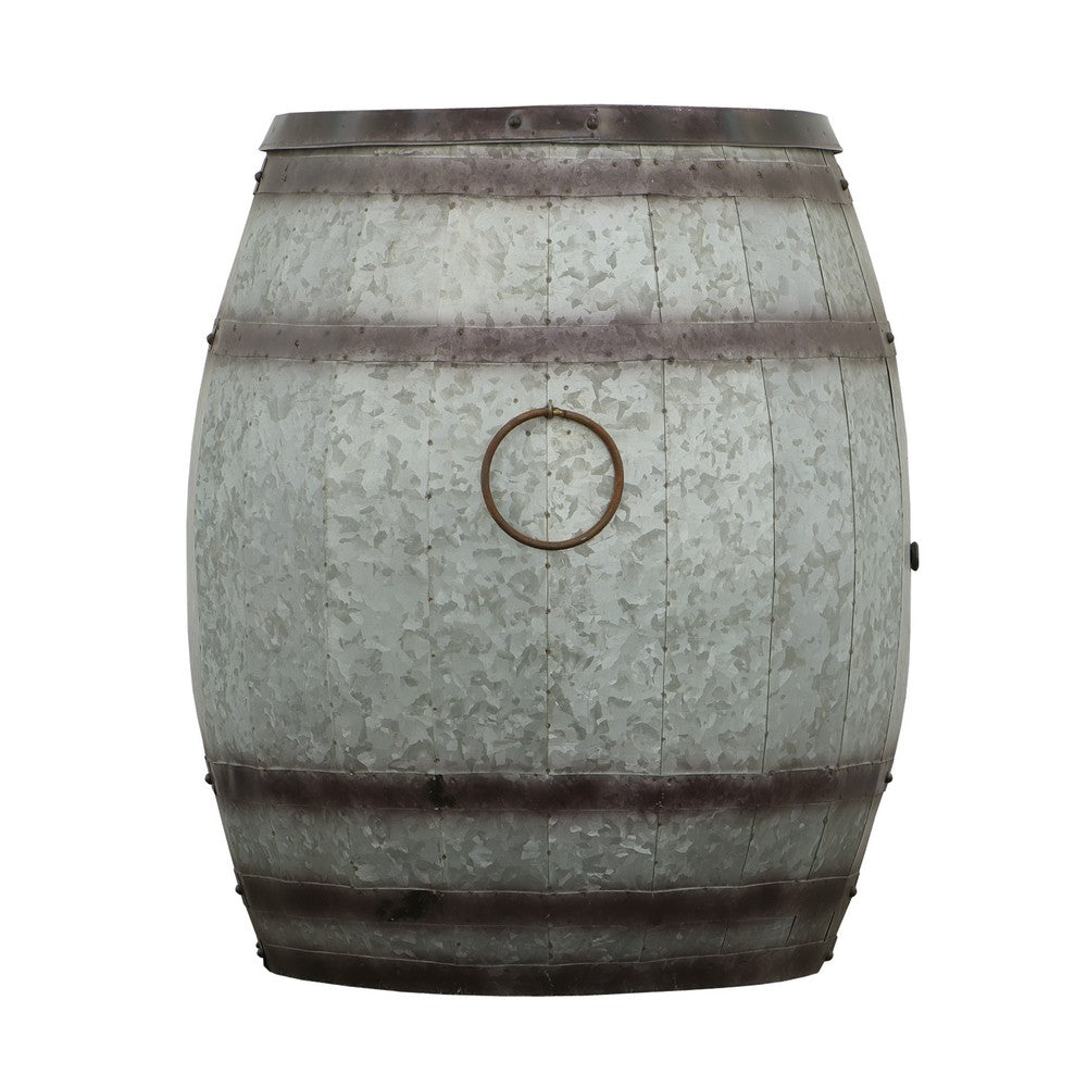 Barrel Drum Shape Storage Table with Removable Lid, Rustic Brown and Gray Metal - BM82436