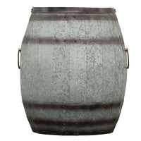 Barrel Drum Shape Storage Table with Removable Lid, Rustic Brown and Gray Metal - BM82436