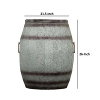 Drum Shape Metal Wine Storage Table with Removable Lid, Rustic Brown and Gray - BM82436
