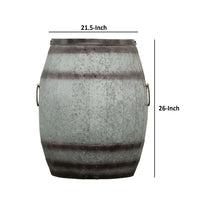 Barrel Drum Shape Storage Table with Removable Lid, Rustic Brown and Gray Metal - BM82436