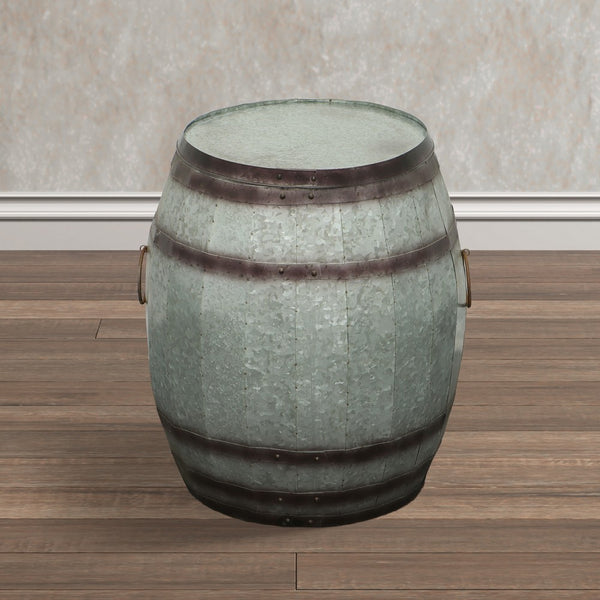 Barrel Drum Shape Storage Table with Removable Lid, Rustic Brown and Gray Metal - BM82436