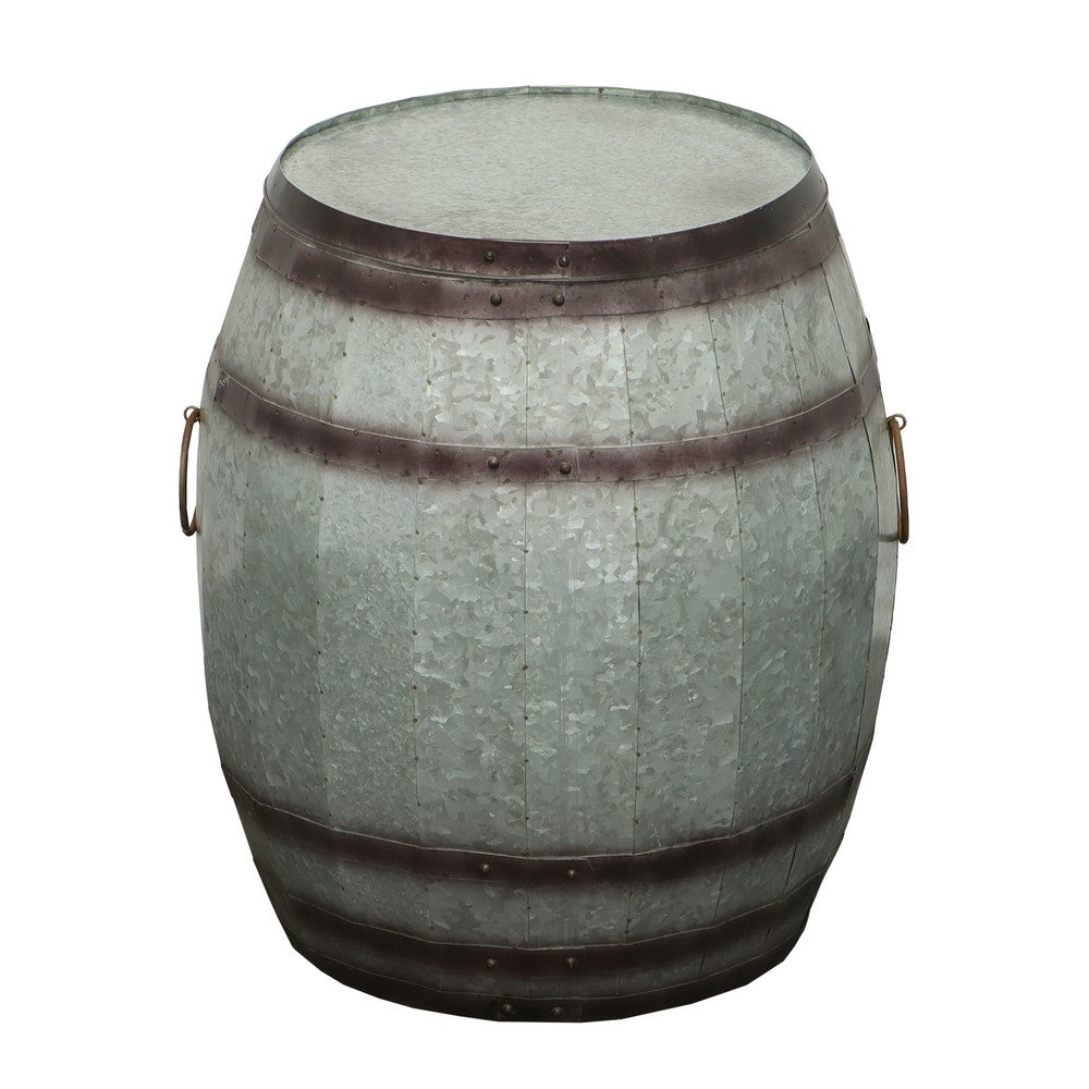 Barrel Drum Shape Storage Table with Removable Lid, Rustic Brown and Gray Metal - BM82436