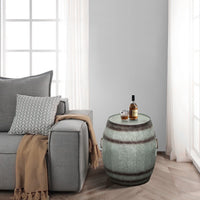 Barrel Drum Shape Storage Table with Removable Lid, Rustic Brown and Gray Metal - BM82436