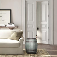 Barrel Drum Shape Storage Table with Removable Lid, Rustic Brown and Gray Metal - BM82436