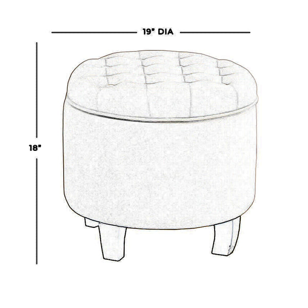 Button Tufted Velvet Upholstered Wooden Ottoman with Hidden Storage, Cream and Brown - BM194931