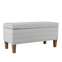 Geometric Patterned Fabric Upholstered Wooden Bench with Hinged Storage, Large, Gray and Brown - BM195791