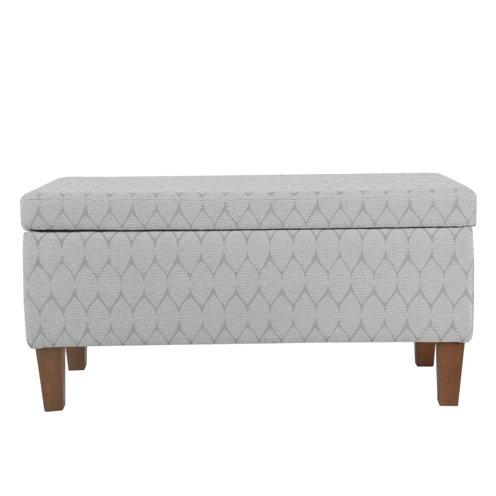 Geometric Patterned Fabric Upholstered Wooden Bench with Hinged Storage, Large, Gray and Brown - BM195791