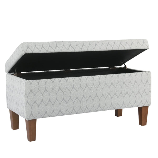 Geometric Patterned Fabric Upholstered Wooden Bench with Hinged Storage, Large, Gray and Brown - BM195791