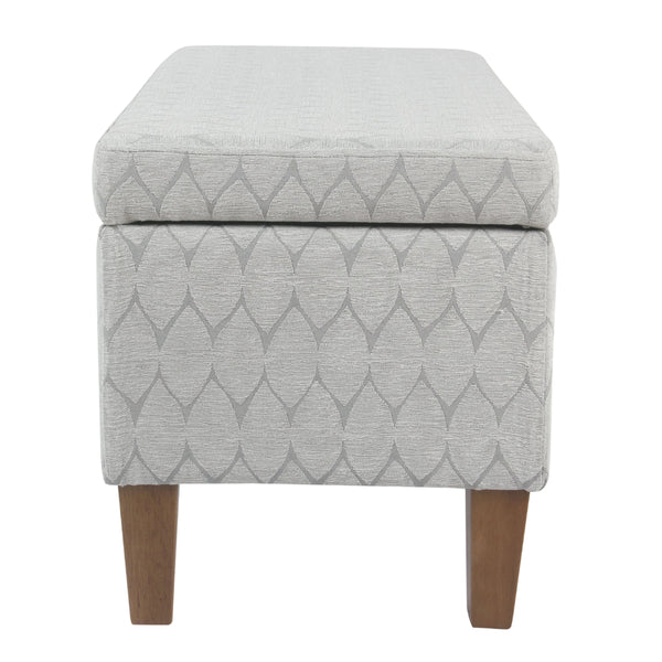 Geometric Patterned Fabric Upholstered Wooden Bench with Hinged Storage, Large, Gray and Brown - BM195791