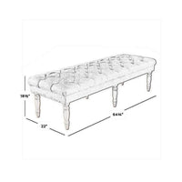 BM195186 - Wooden Bench with Button Tufted Fabric Upholstered Seat and Turned Legs, Cream