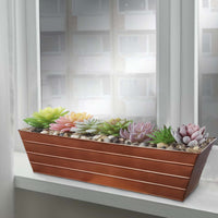 Rectangular Metal Flower Planter Box with Embossed Line Design, Large, Copper - BM195218