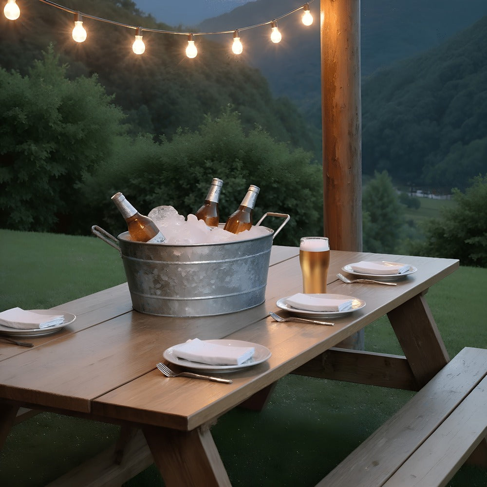 Lola Embossed Design Oval Shape Galvanized Steel Tub with Side Handles, Small, Silver - BM195212