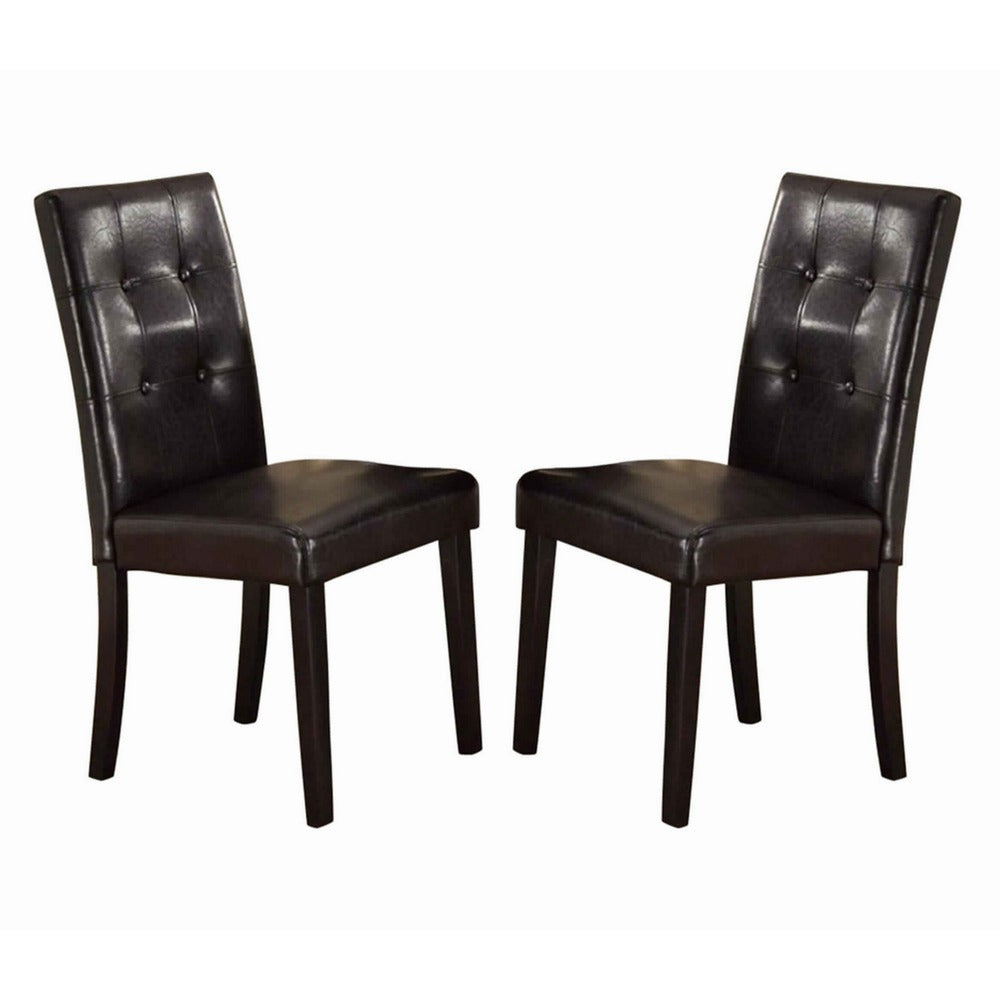 Faux Leather Dining Side Chair In Pine, Set Of 2, Dark Brown - PDX-F1078