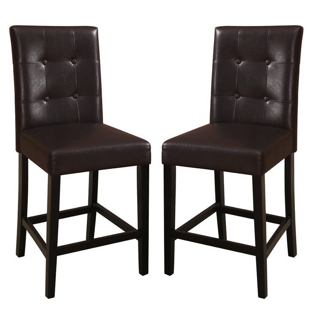 Wooden height chair With Button Tufted Back Set Of 2 Brown - PDX-F1144