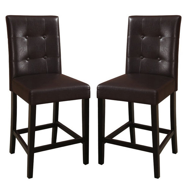 Wooden height chair With Button Tufted Back Set Of 2 Brown - PDX-F1144