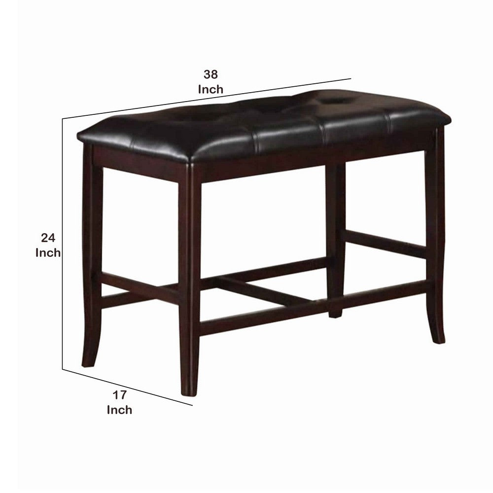 Rubber Wood High Bench with Tufted Upholstery Brown - PDX-F1168