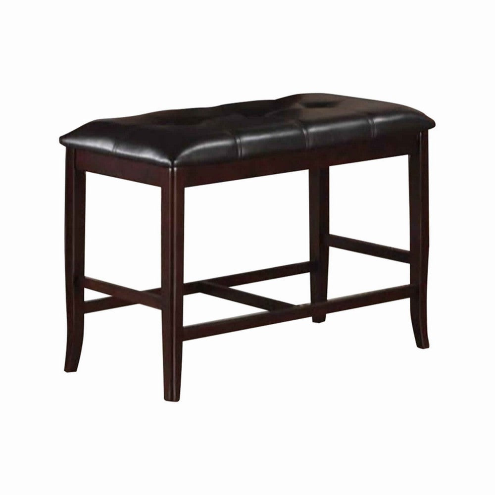 Rubber Wood High Bench with Tufted Upholstery Brown - PDX-F1168